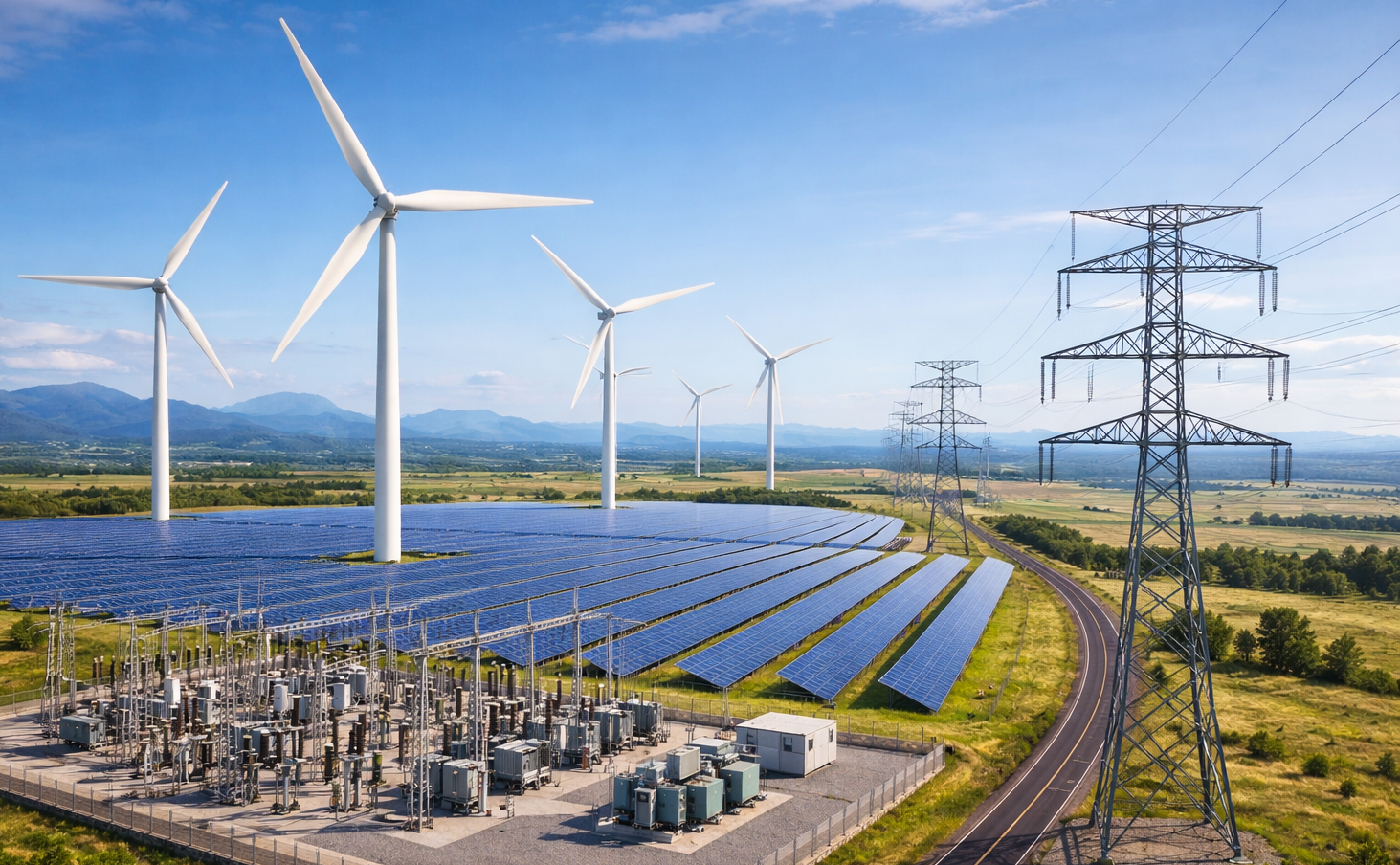 Renewable Energy Infrastructure - Wind Turbines, Solar Panels, and Power Grid